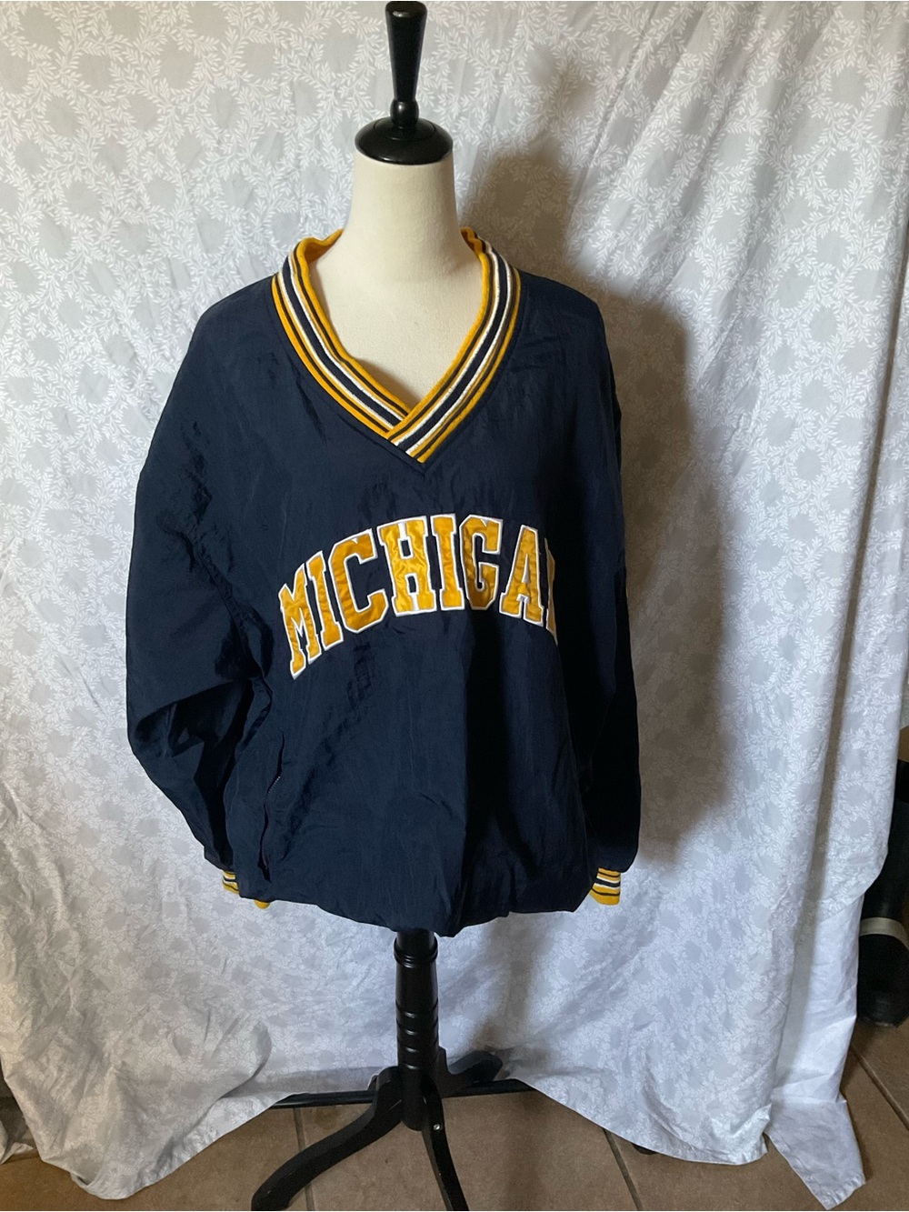 Champion Navy Pullover Jacket with Yellow Michigan Appliqué